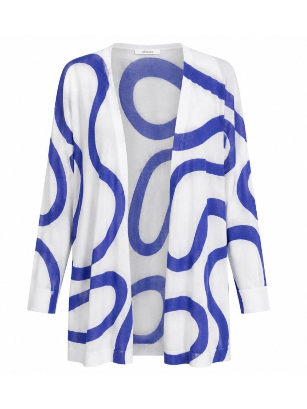 Chico's 1 Open Front Cardigan Sz Medium White Periwinkle Sheer Mesh Lightweight